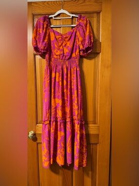 Stella & Julie Bright Pink & Orange Floral Maxi Dress